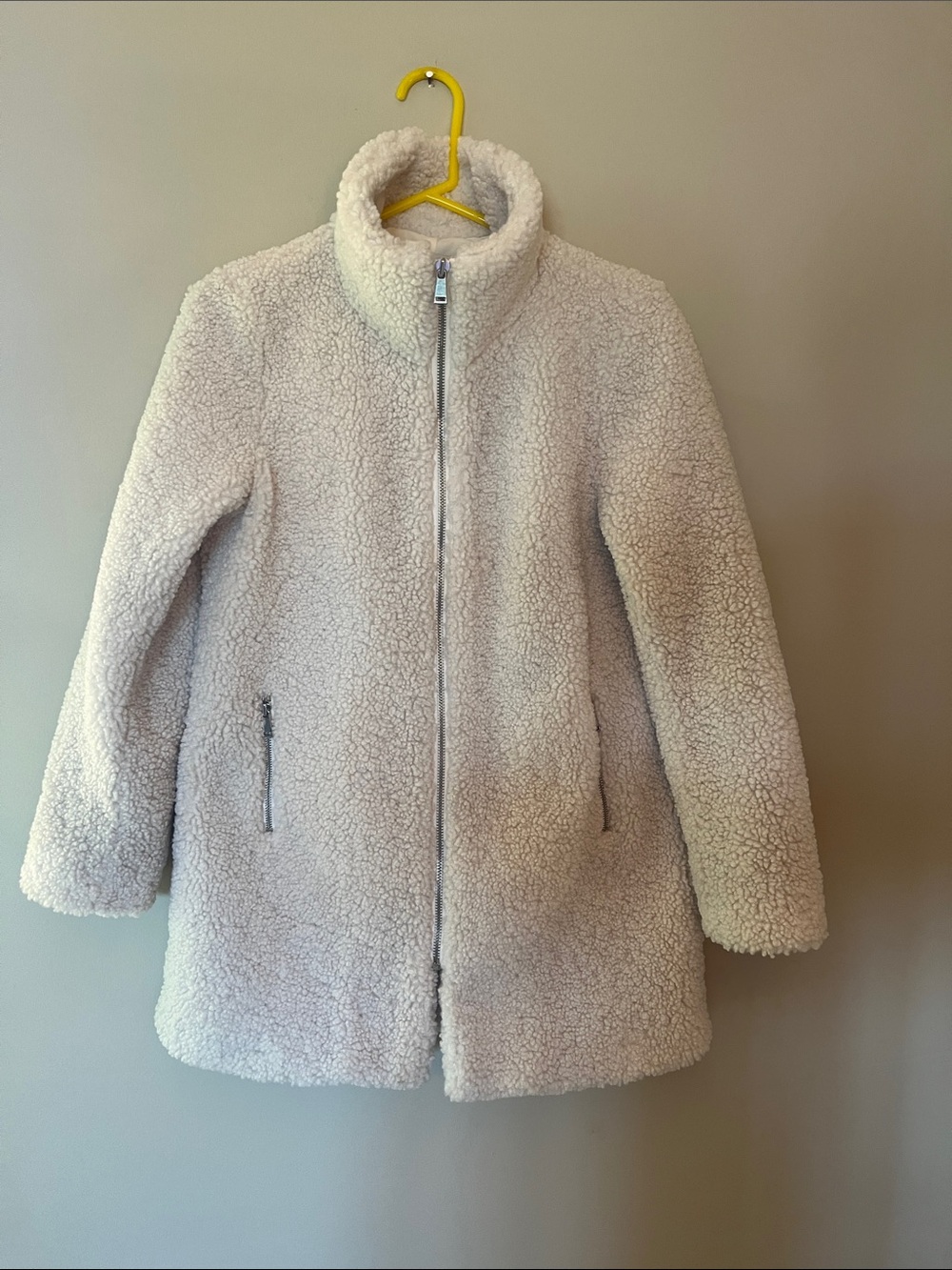 Women's Cream Teddy Zip-Front Coat
